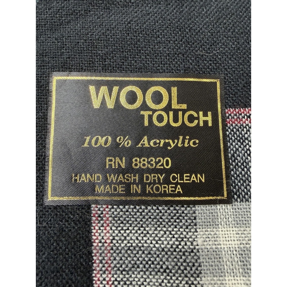 Wool Touch Scarf Womens One Size Black Plaid Square Fringe Shawl Wrap Cozy - Picture 4 of 9